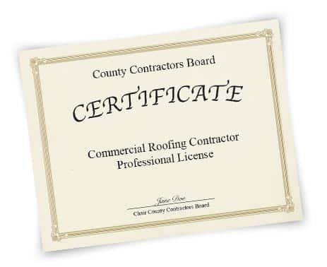 Commercial Roofing Contractor's Professional License example certificate